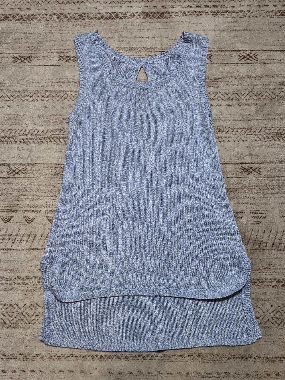 Light Blue Sleeveless Knit Tunic Tank with Keyhole Detail